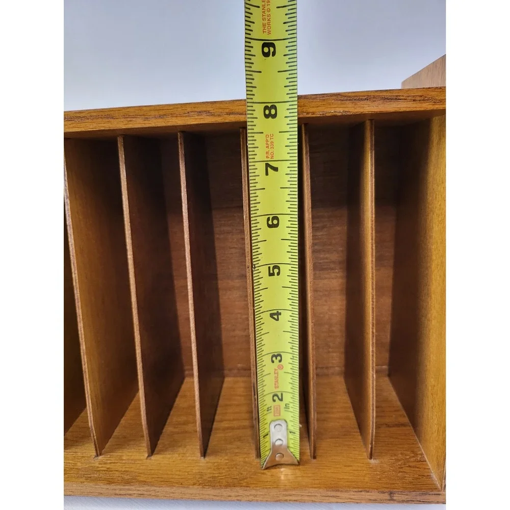 Vintage Retro Wood Media Storage Rack 18 Slot Holder Oak Tone Media Organizer